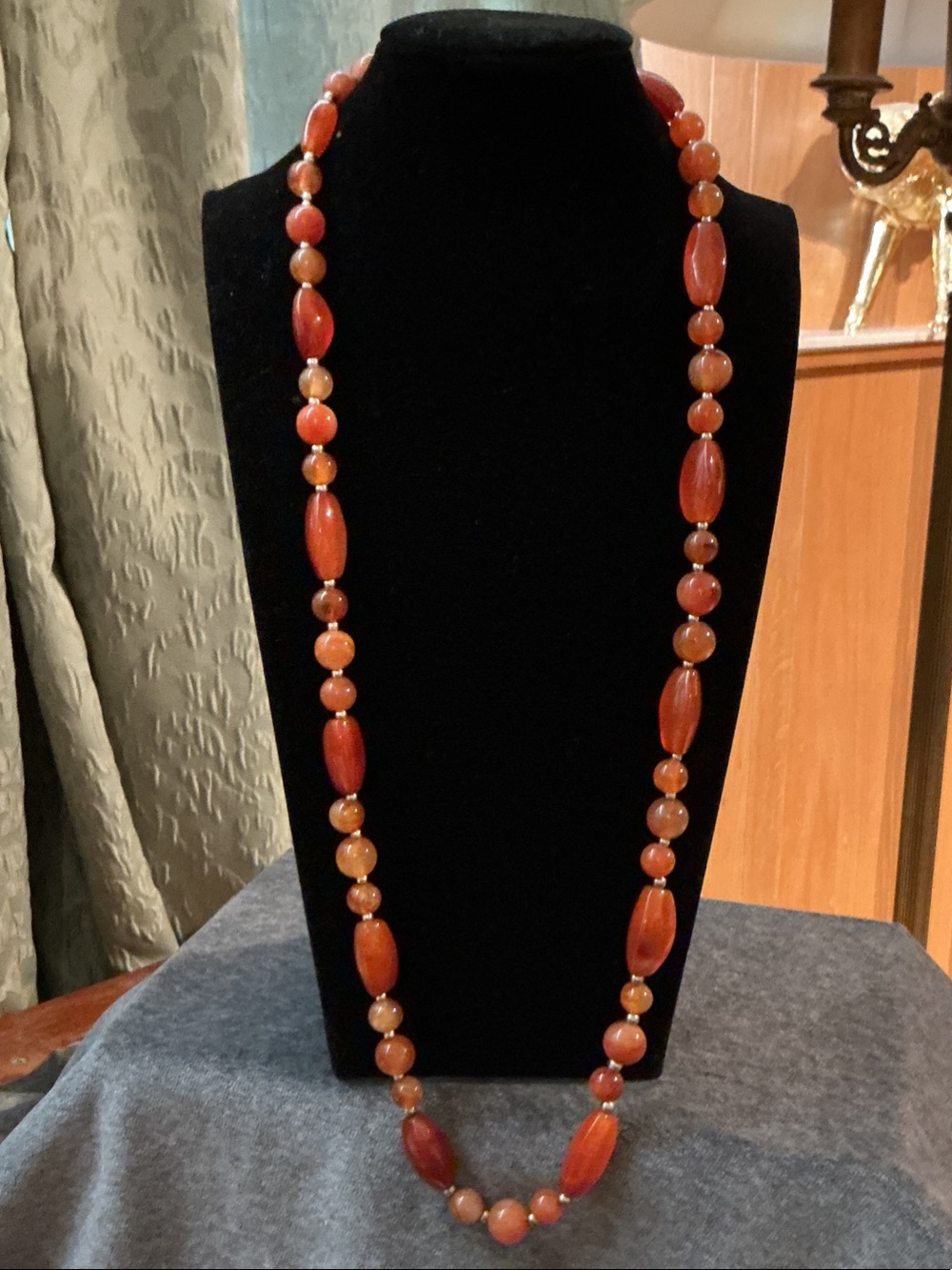 Carnelian and Agate Gemstone Beaded Necklace 30”